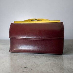 Vintage Women's Burgundy Leather Wallet with Brass Clasp